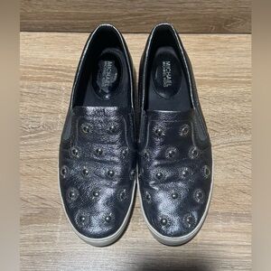 Michael Kors Leo metallic silver Slip-On leather Sneakers Women’s size 7.5 shoes